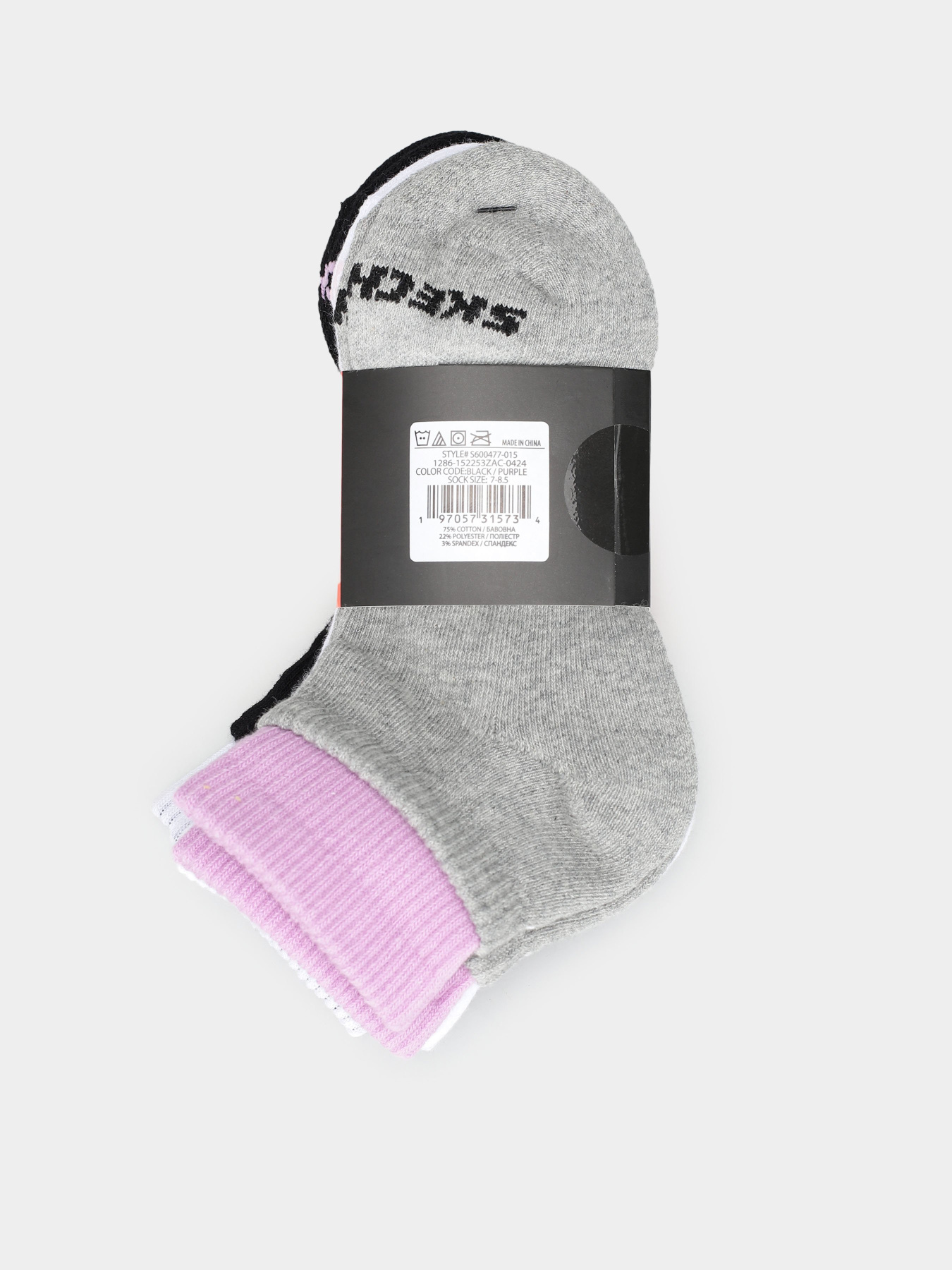 Шкарпетки та гольфи Skechers 3PK 1/2 TERRY QTR CREW модель S600477-015 Фото
