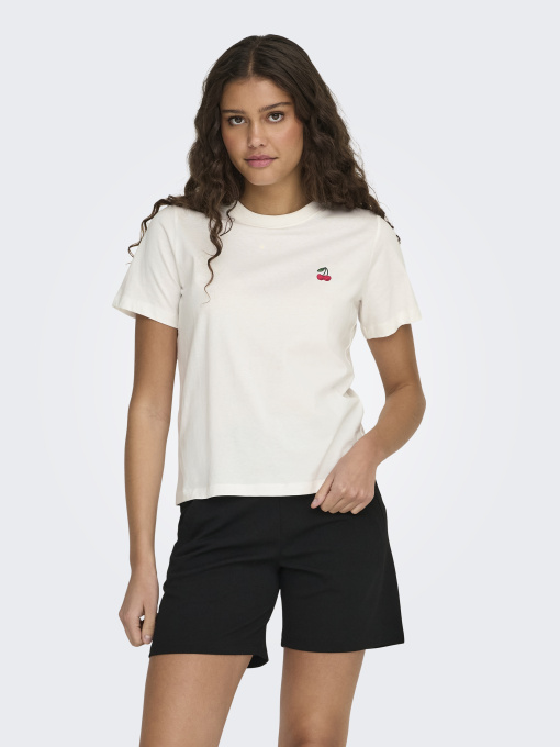 Футболки и поло JDY PISA S/S PRINT TOP модель 15298612_Cloud Dancer CHERRY Фото