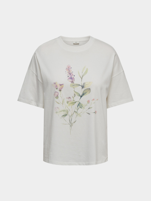 Футболки и поло JDY NINNA LIFE S/S OVERSIZE PRINT модель 15372178_Cloud Dancer ART FLEUR Фото