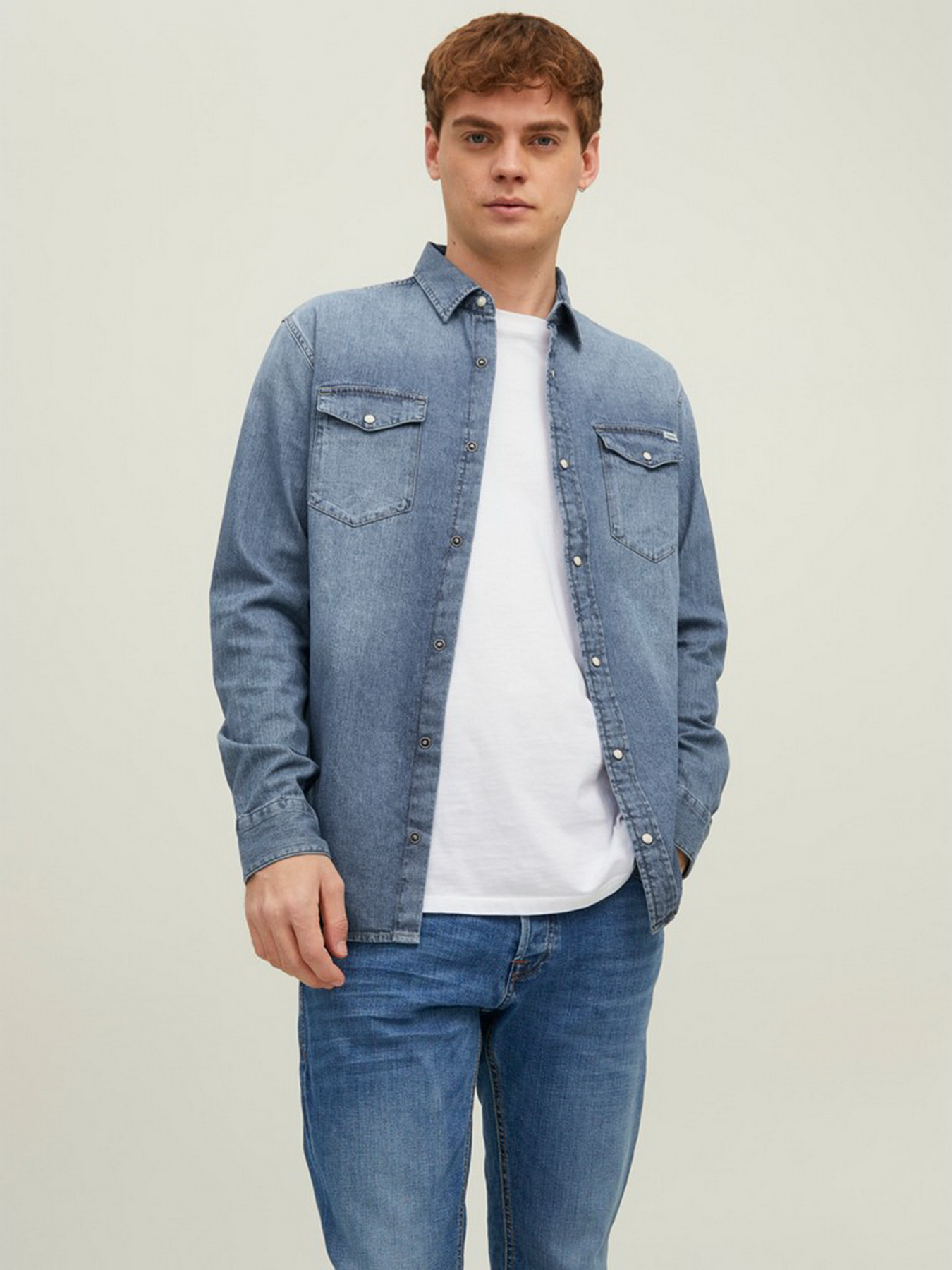 Рубашки JACK & JONES модель 12138115_Medium Blue Denim Фото