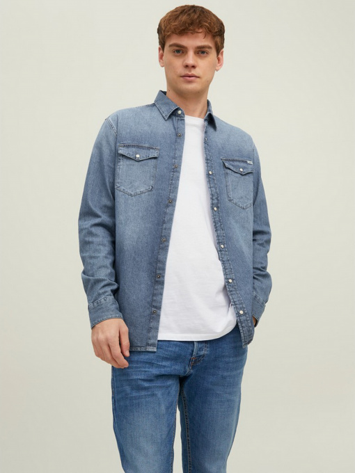 Сорочки JACK & JONES модель 12138115_Medium Blue Denim Фото