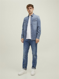 Рубашки JACK & JONES модель 12138115_Medium Blue Denim Фото