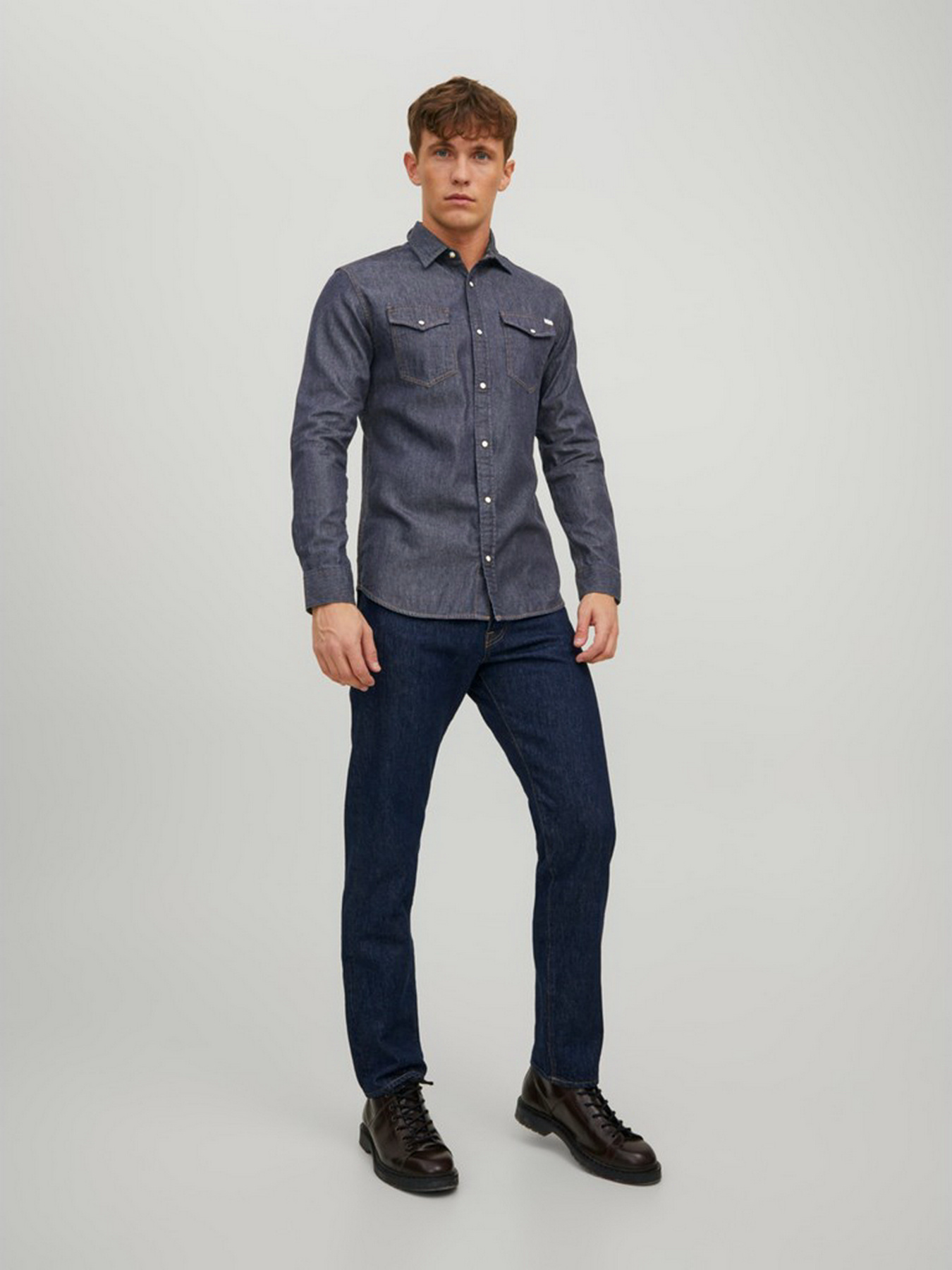 Сорочки JACK & JONES модель 12138115_Dark Denim Сорочки JACK & JONES модель 12138115_Dark Denim Фото