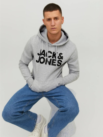 Худі та світшоти JACK & JONES CORP LOGO SWEAT HOOD модель 12152840_Light Grey Melange Reg /La Фото