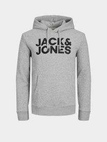 Худі та світшоти JACK & JONES CORP LOGO SWEAT HOOD модель 12152840_Light Grey Melange Reg /La Фото