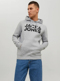 Худі та світшоти JACK & JONES CORP LOGO SWEAT HOOD модель 12152840_Light Grey Melange Reg /La Фото