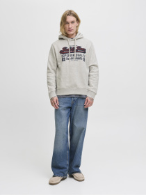 Худі та світшоти JACK & JONES LOGO SWEAT HOOD модель 12279649_White Melange Фото
