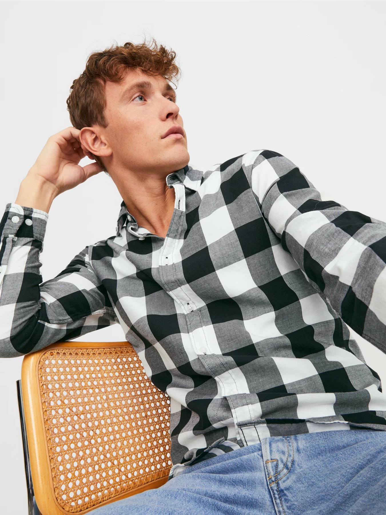 Сорочки JACK & JONES GINGHAM TWILL SHIRT модель 12181602_Whisper White SLIM FIT Фото