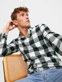 Сорочки JACK & JONES GINGHAM TWILL SHIRT модель 12181602_Whisper White SLIM FIT Фото