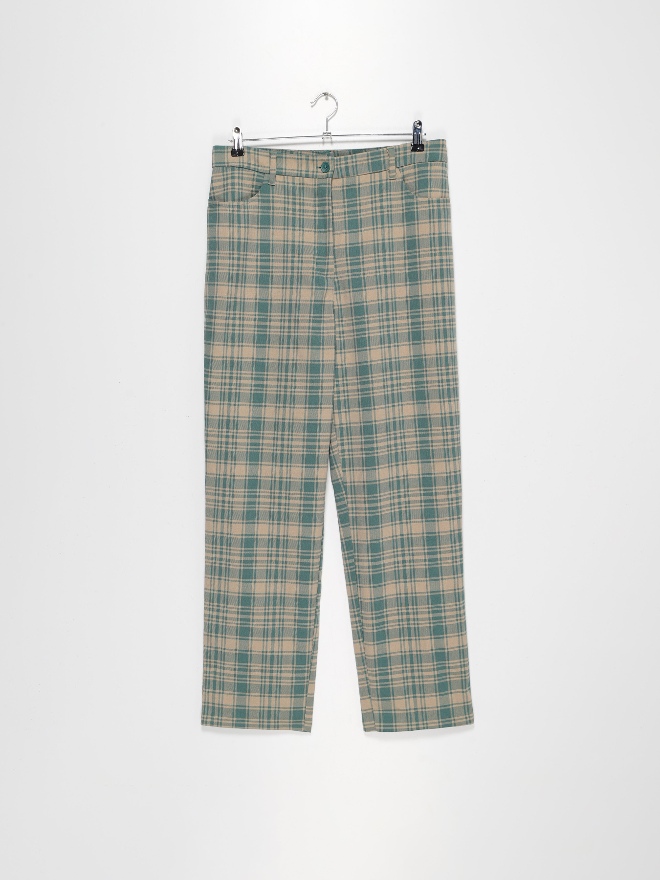 Штани Monki модель 0873804_бежевий з зеленим Фото
