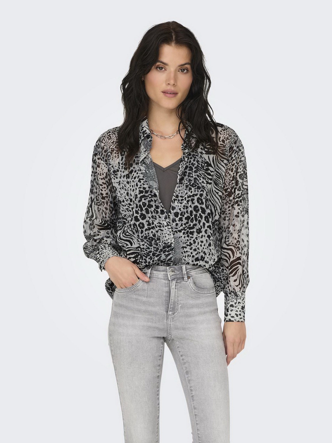 Сорочки Only модель 15329222_Gray Violet Ranch animal Фото