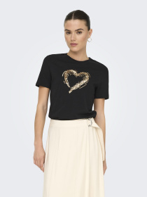 Футболки и поло Only MARCY S/S BOX TOP модель 15357554_Black W. sequins heart Фото