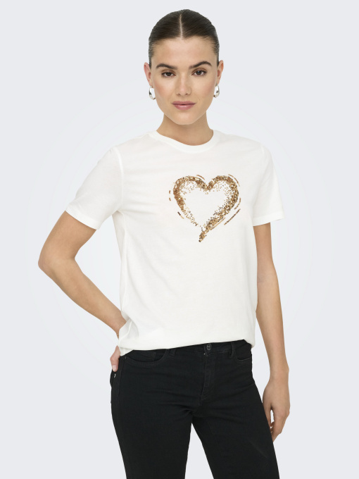 Футболки и поло Only MARCY S/S BOX TOP модель 15357554_Cloud Dancer W. sequins he Фото