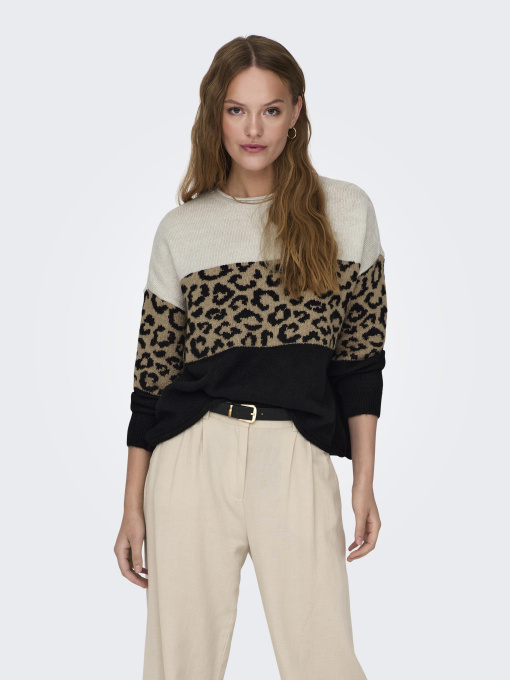 Свитры и кардиганы Only JADE ANIMAL LS O-NECK KNT модель 15294969_Moonbeam Black/Toasted Coc Фото
