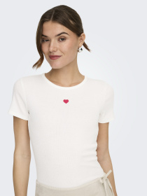 Футболки и поло Only ELVA JUNE EMB S/S TEE JRS модель 15342939_Cloud Dancer RED HEART Фото