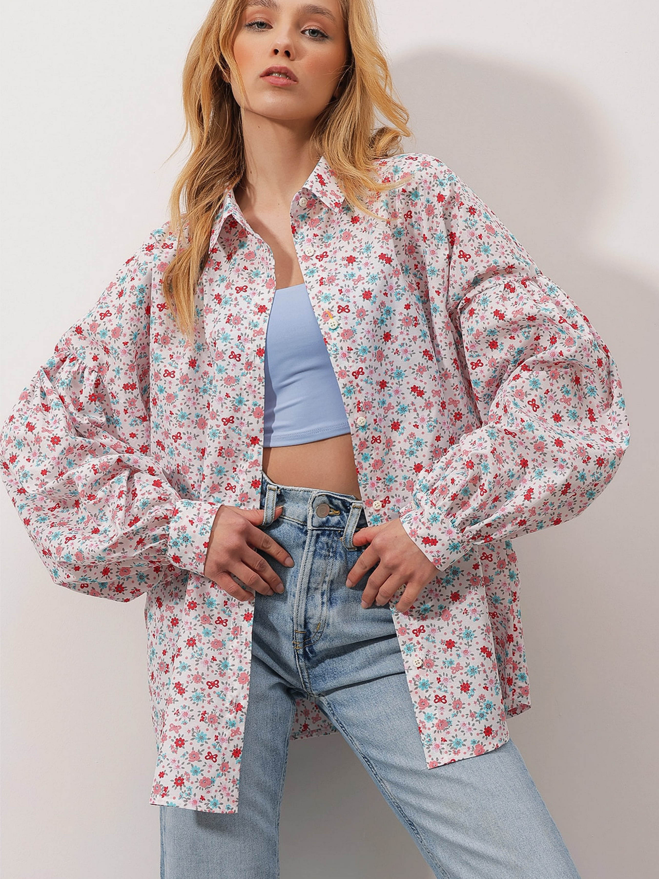 Рубашки Trend Alacati Stili модель ALC-X9948/Beyaz Pembe Фото