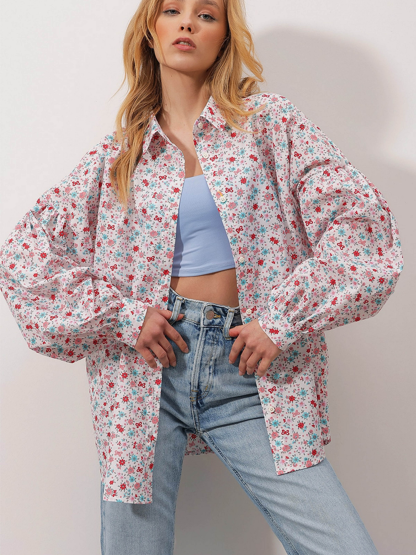 Рубашки Trend Alacati Stili модель ALC-X9948/Beyaz Pembe Фото