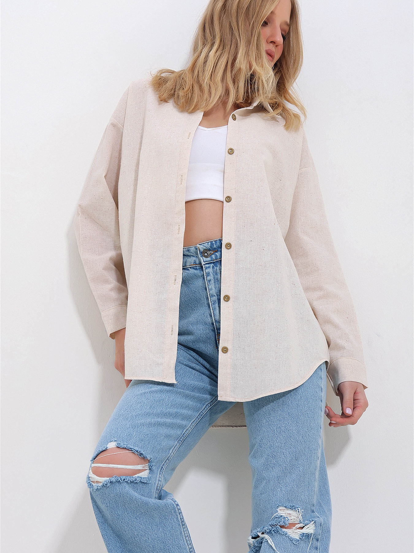 Сорочки Trend Alacati Stili модель ALC-X10343/KREM Сорочки Trend Alacati Stili модель ALC-X10343/KREM Фото