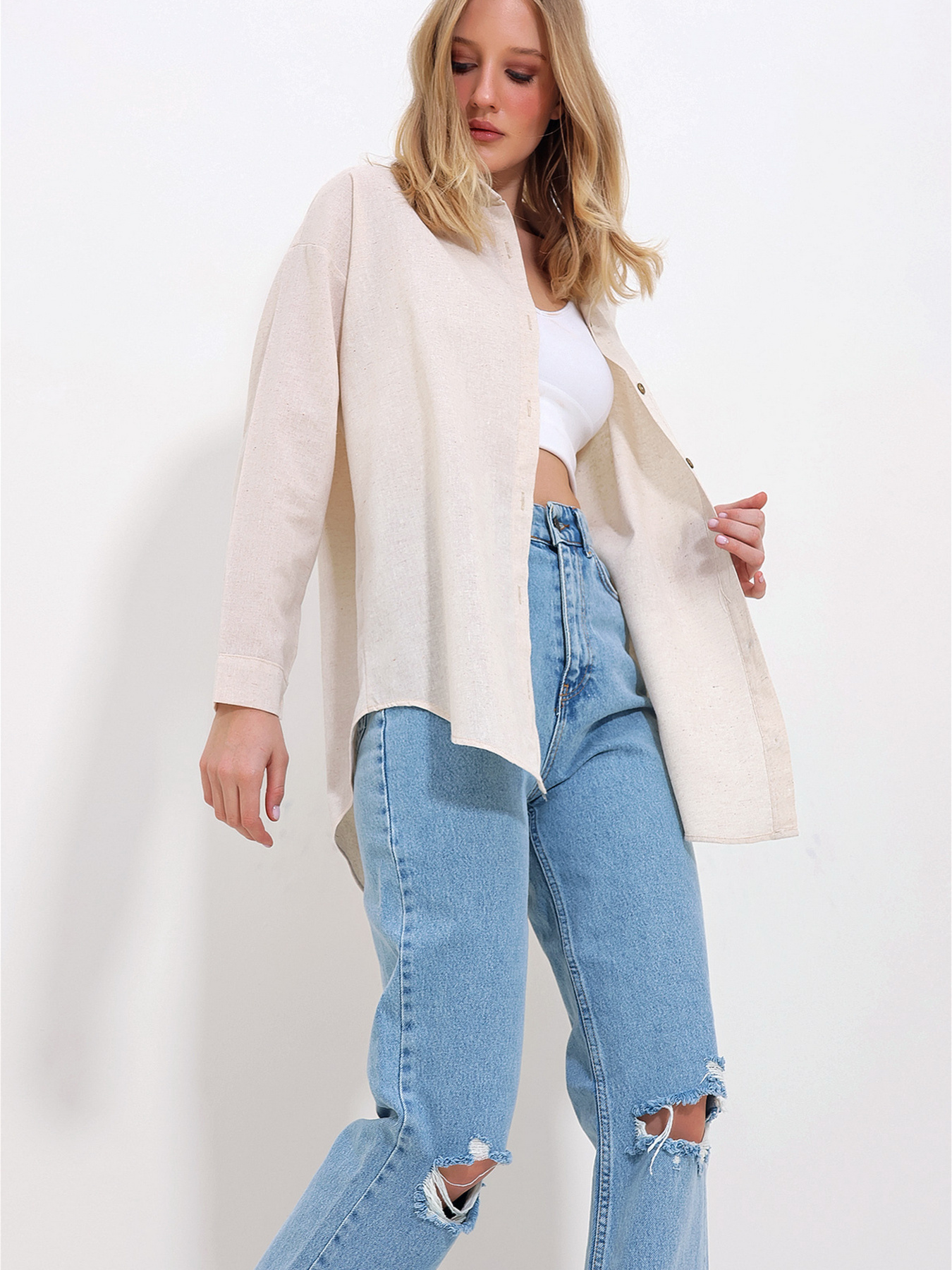 Сорочки Trend Alacati Stili модель ALC-X10343/KREM Сорочки Trend Alacati Stili модель ALC-X10343/KREM Фото