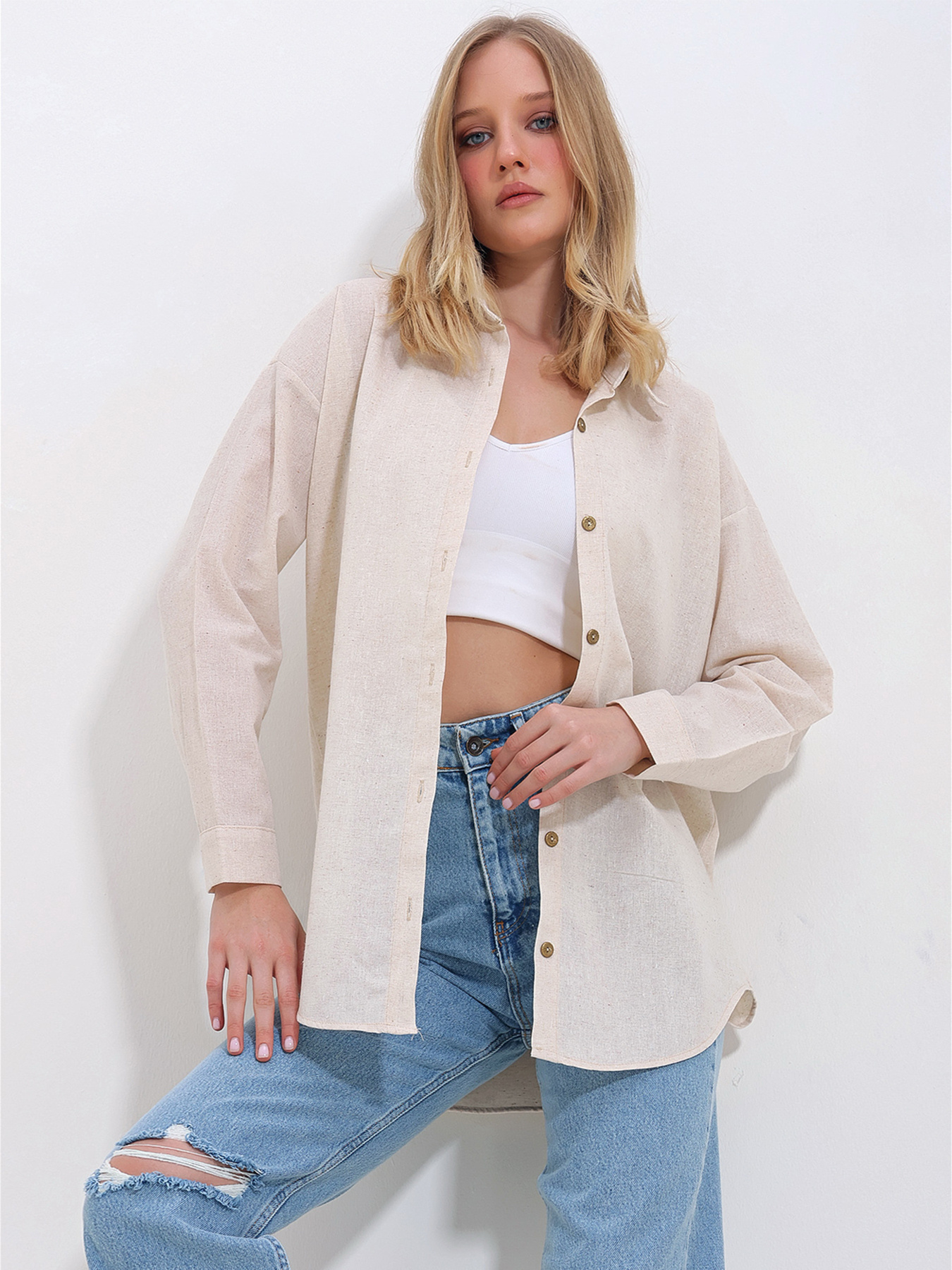 Сорочки Trend Alacati Stili модель ALC-X10343/KREM Сорочки Trend Alacati Stili модель ALC-X10343/KREM Фото
