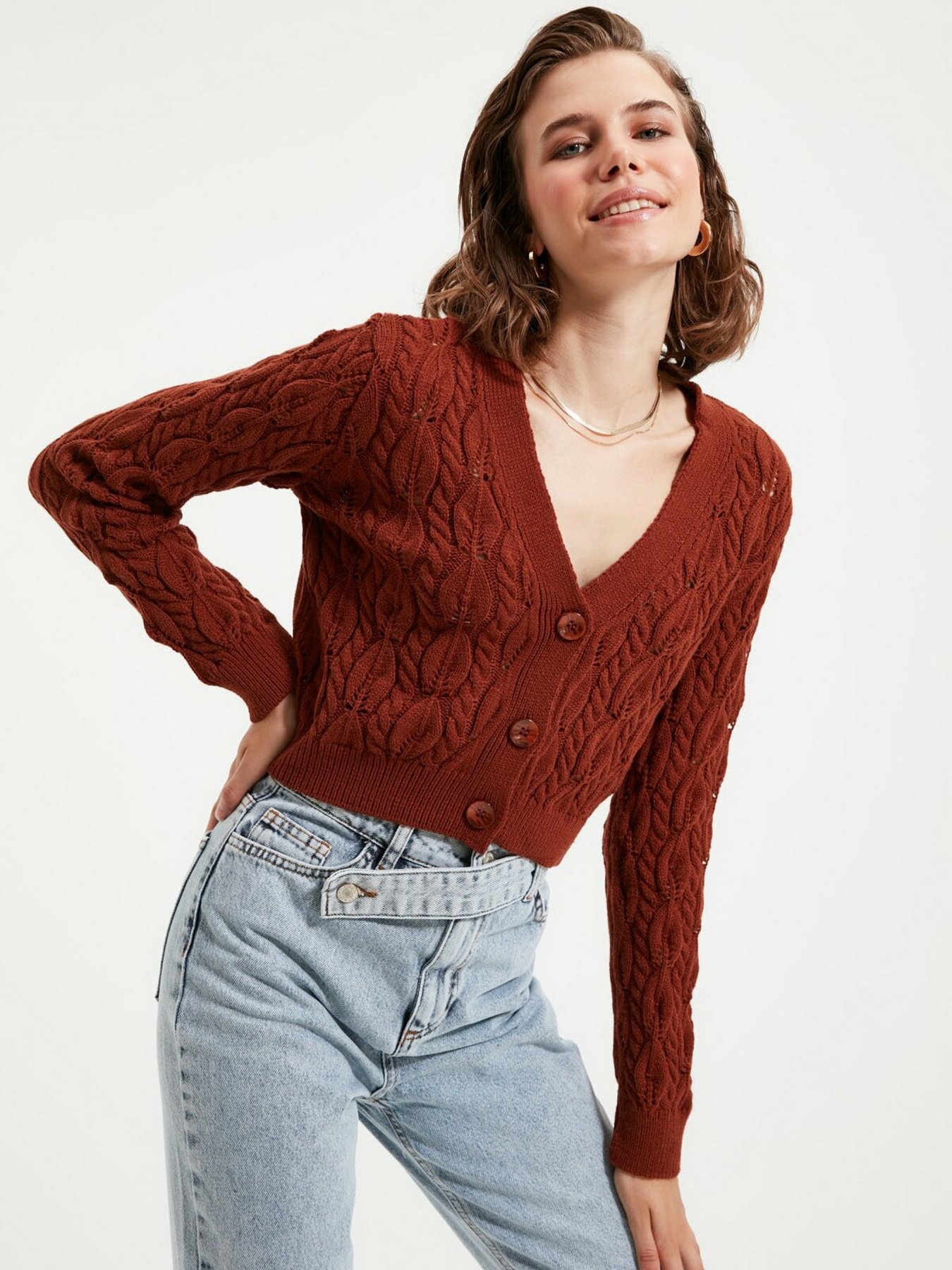 Свитры и кардиганы Trendyol модель TWOAW22HI0227/Kahverengi Свитры и кардиганы Trendyol модель TWOAW22HI0227/Kahverengi Фото