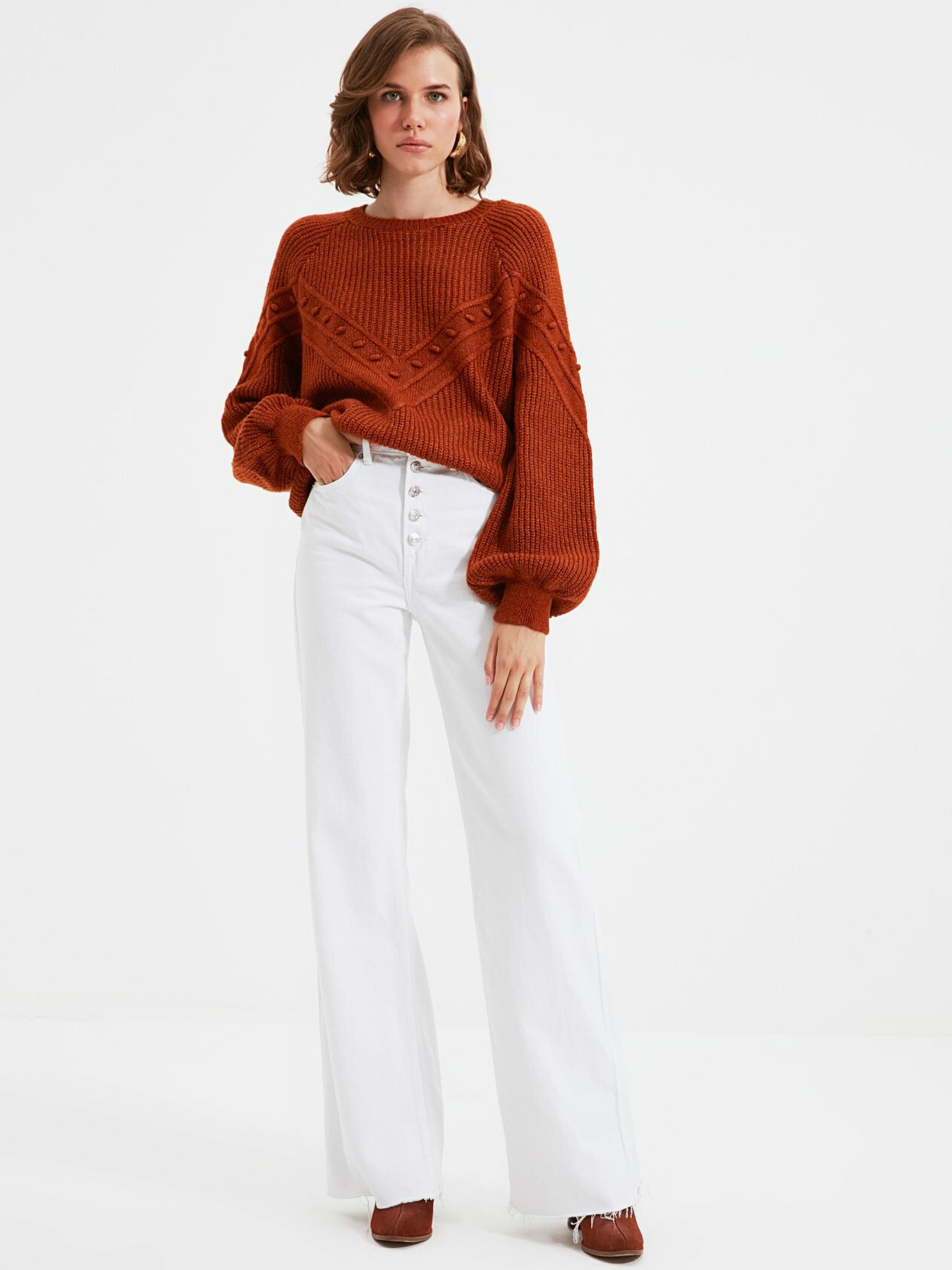 Свитры и кардиганы Trendyol модель TWOAW22KZ0256/Kahverengi Свитры и кардиганы Trendyol модель TWOAW22KZ0256/Kahverengi Фото