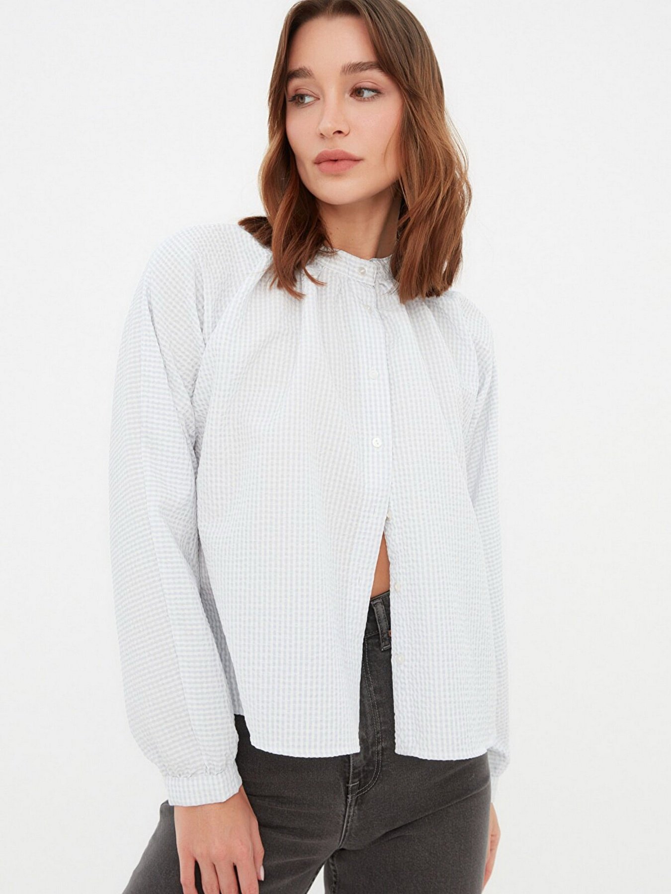 Сорочки Trendyol модель TWOAW21GO0114/Gri Сорочки Trendyol модель TWOAW21GO0114/Gri Фото