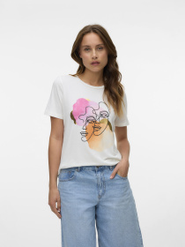 Футболки и поло Vero Moda VMDIFACEY S/S O-NECK T-SHIRT модель 10333772_Snow White PINK & ORANGE F Фото