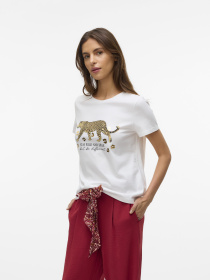 Футболки и поло Vero Moda FEO S/S O-NECK T-SHIRT модель 10332807_Snow White GOLD TIGER Фото
