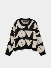 Свитры и кардиганы Vero Moda LOVE LS O-NECK PULLOVER модель 10331432_Black W. BIRCH BIG LOVE Фото
