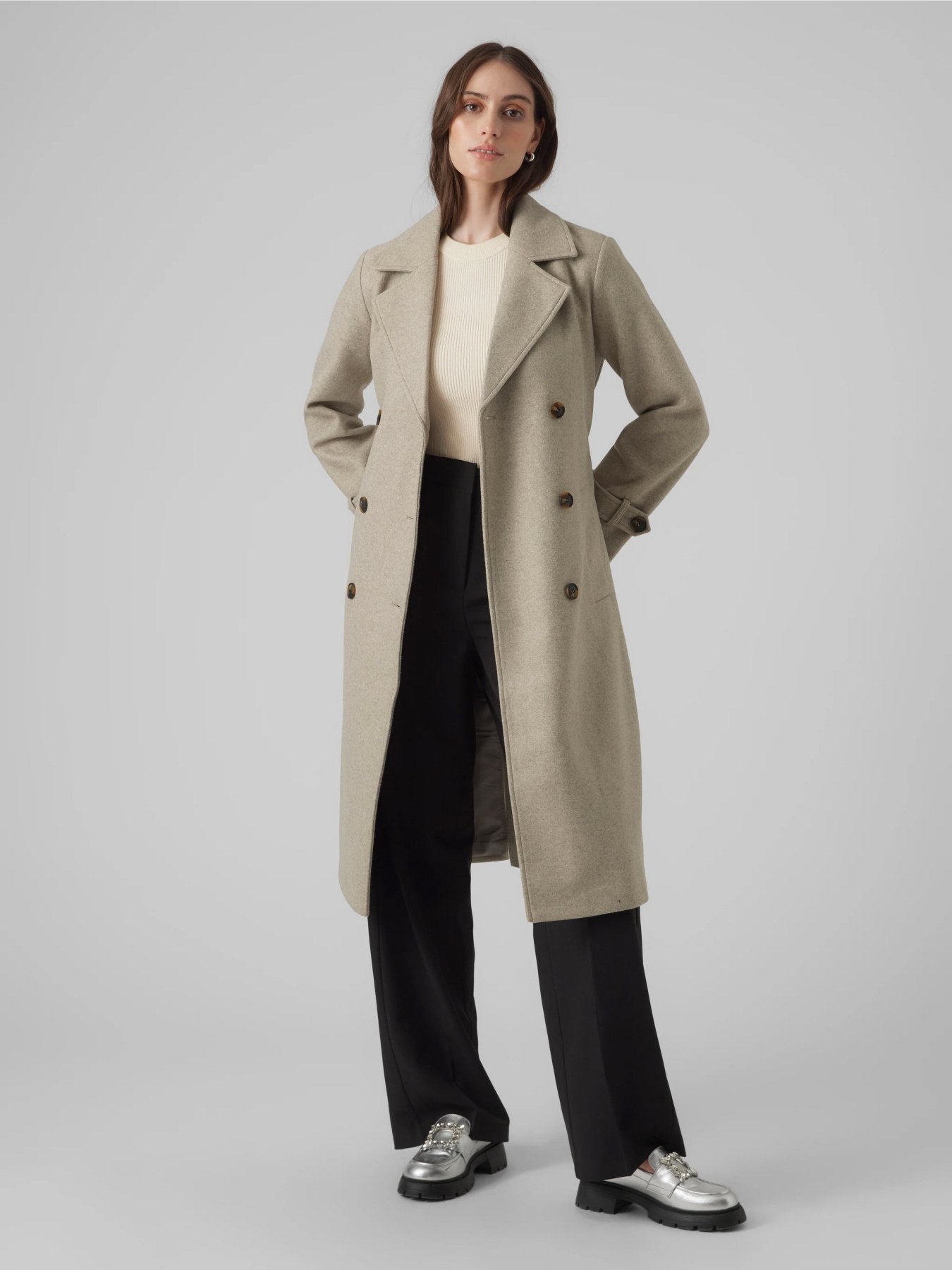Пальто и плащи Vero Moda FORTUNEVEGA LONG TRENCHCOAT модель 10289870_Silver Mink MELANGE Пальто и плащи Vero Moda FORTUNEVEGA LONG TRENCHCOAT модель 10289870_Silver Mink MELANGE Фото