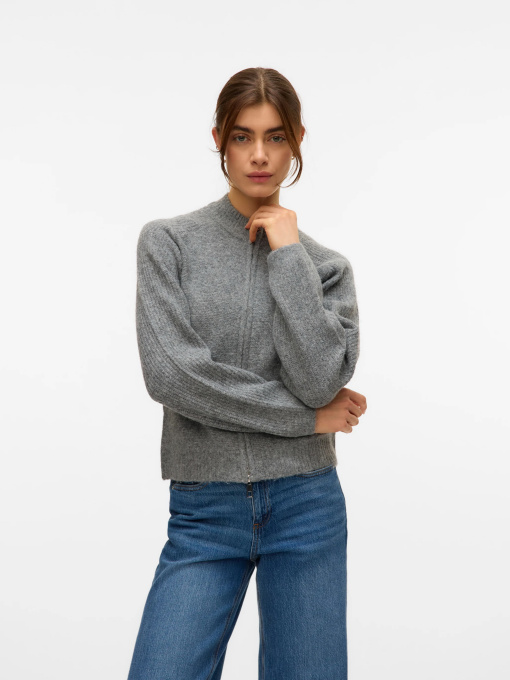 Свитры и кардиганы Vero Moda BANG LS HIGH NECK ZIP CARDIGAN модель 10331259_Medium Grey Melange Фото