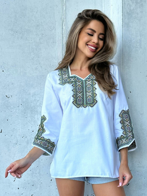 Вышиванки ISSA Plus модель WN20-487_whitegreen Фото