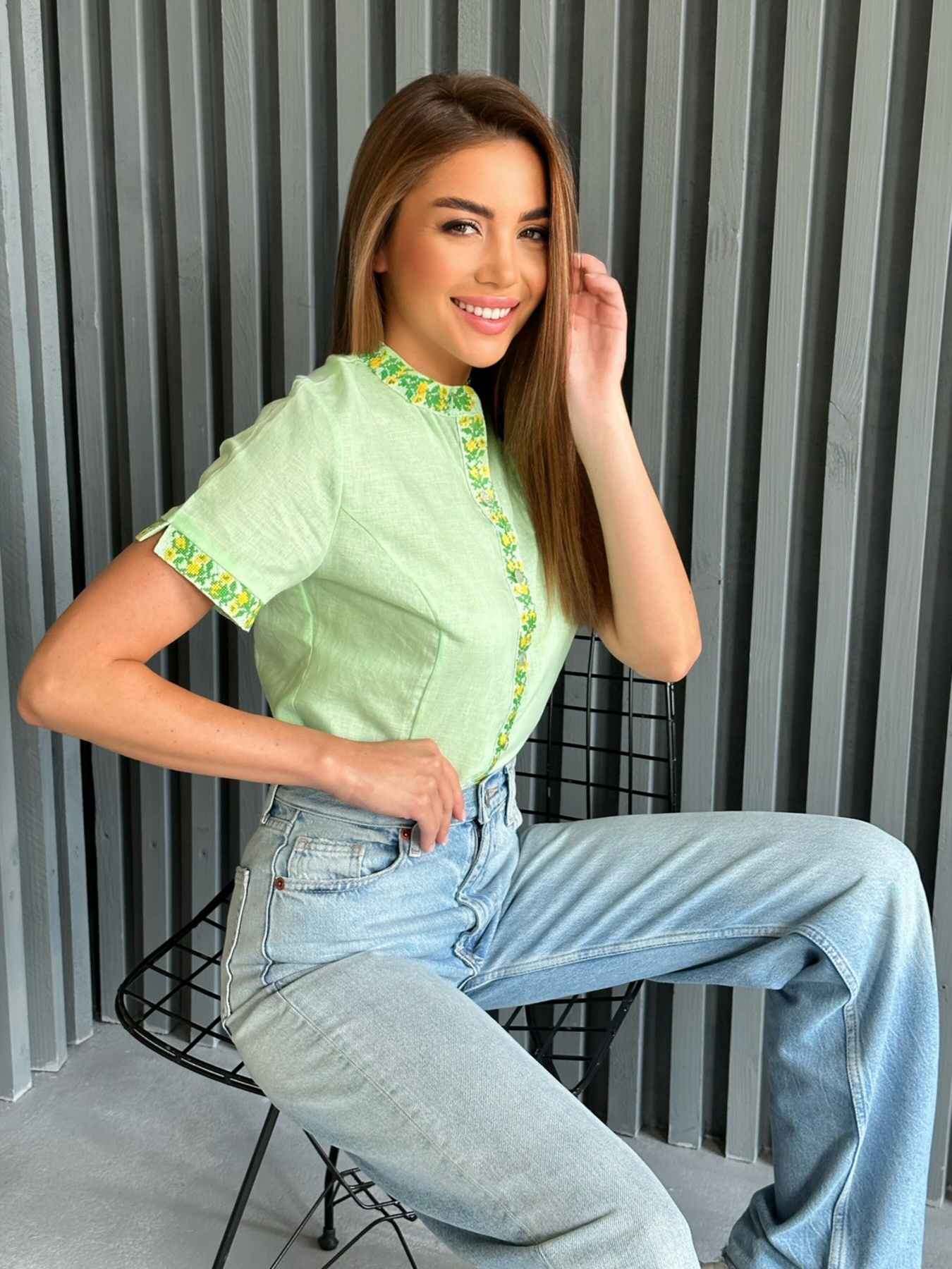 Вышиванки ISSA Plus модель WN20-527_lightgreen Фото