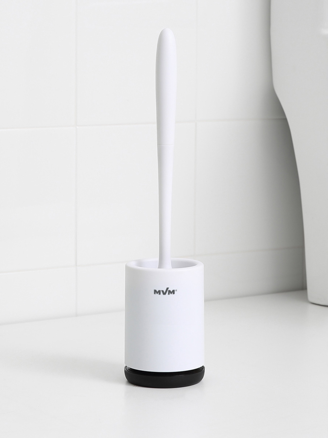Ершик с силиконовой щеткой клеящийся настенный белый с черным MBM HOME модель BP-12 WHITE/BLACK Фото