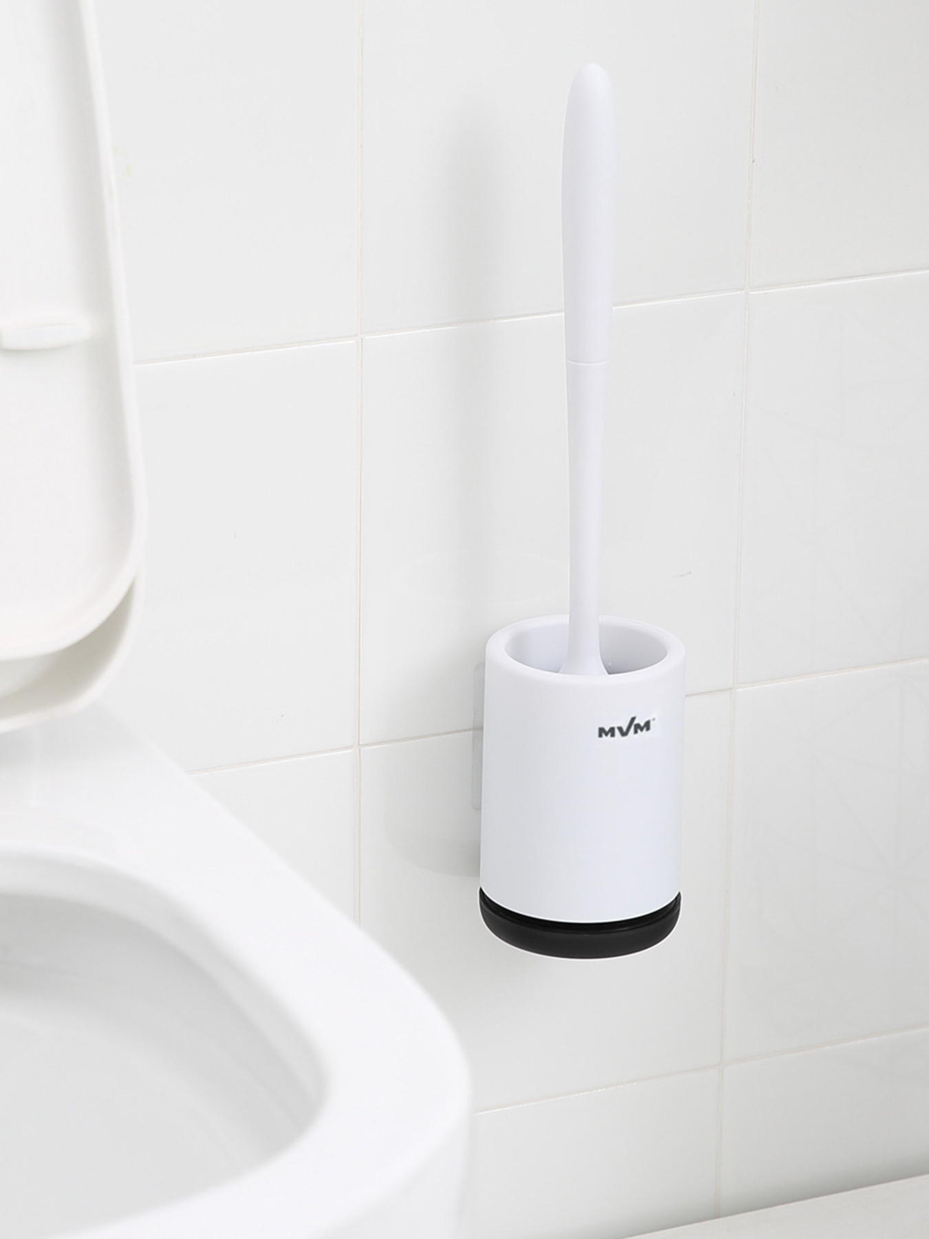 Ершик с силиконовой щеткой клеящийся настенный белый с черным MBM HOME модель BP-12 WHITE/BLACK Фото