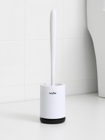 Ершик с силиконовой щеткой клеящийся настенный белый с черным MBM HOME модель BP-12 WHITE/BLACK Фото