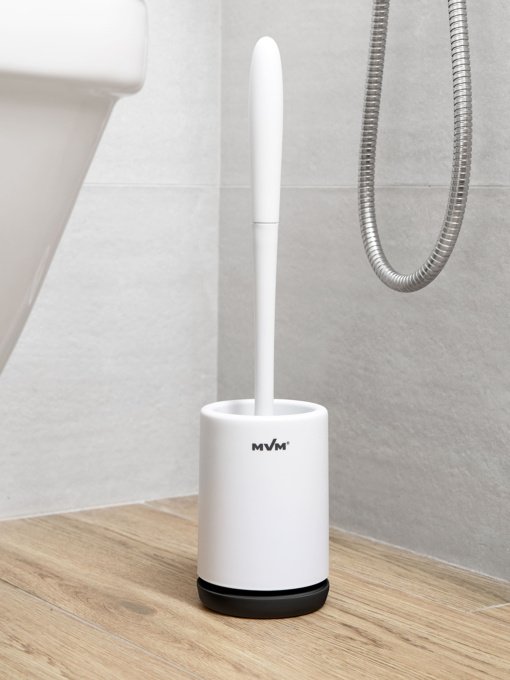 Ершик с силиконовой щеткой напольный белый с черным MBM HOME модель BP-13 WHITE/BLACK Фото