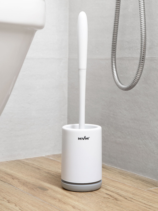Ершик с силиконовой щеткой напольный белый с серым MBM HOME модель BP-13 WHITE/GRAY Фото