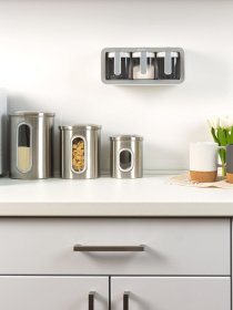 Полка с тремя емкостями для хранения клеящаяся белая с серым MBM HOME модель KP-12 WHITE/GRAY Фото