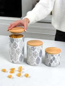 Ємність для зберігання з візерунком біла/дерево MBM HOME модель KP-15 L WHITE/WOOD Фото