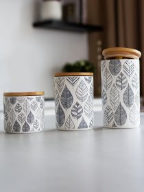 Ємність для зберігання з візерунком біла/дерево MBM HOME модель KP-15 L WHITE/WOOD Фото