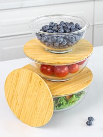 Емкость для хранения круглая прозрачная/дерево MBM HOME модель KP-59 T/WOOD Фото