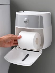 Тримач для туалетного паперу з поличкою клейкий білий з сірим MBM HOME модель BP-16 WHITE/GRAY Фото