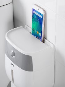 Тримач для туалетного паперу з поличкою клейкий білий з сірим MBM HOME модель BP-16 WHITE/GRAY Фото