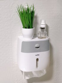 Тримач для туалетного паперу з поличкою клейкий білий з сірим MBM HOME модель BP-16 WHITE/GRAY Фото