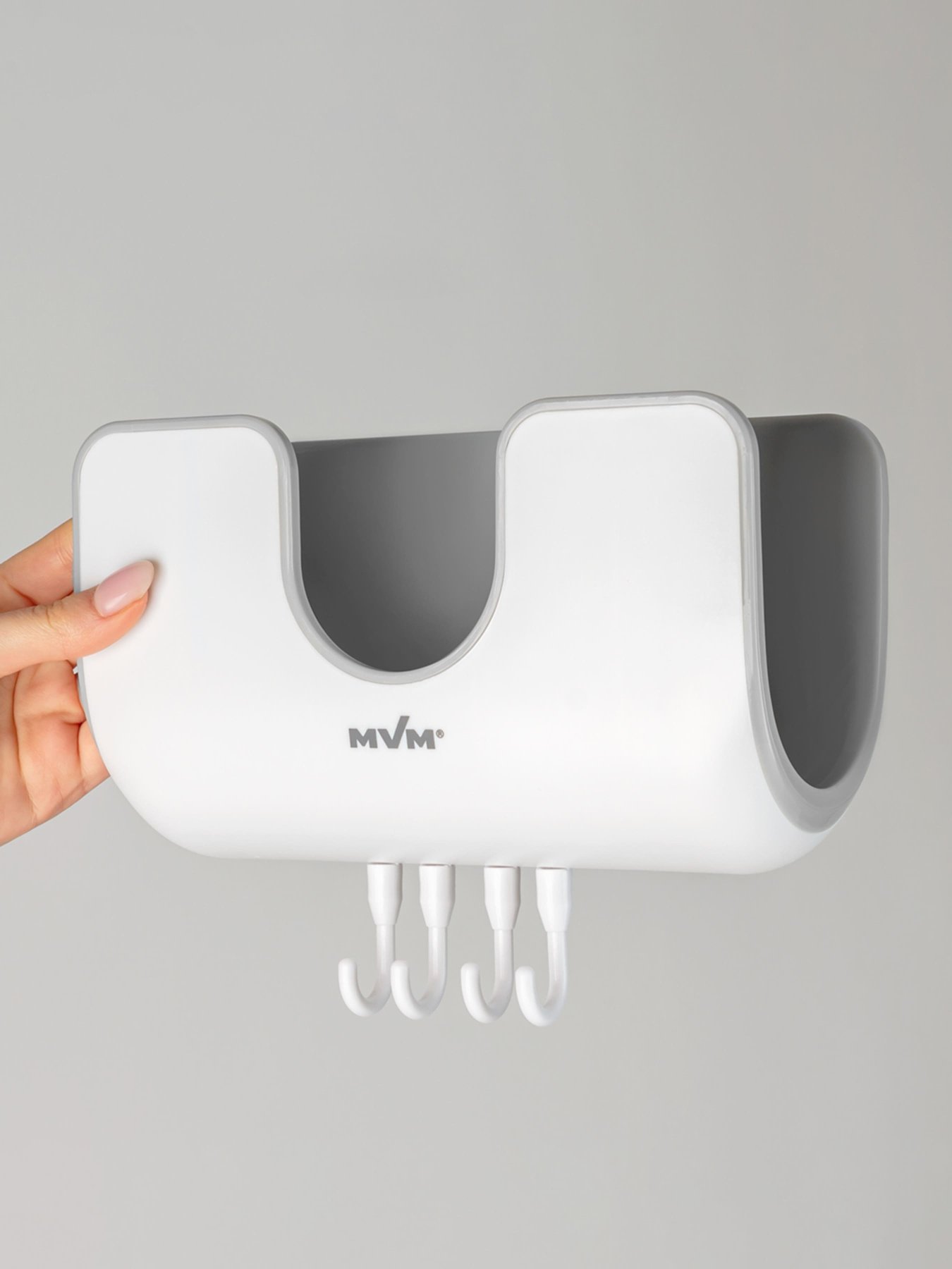 Держатель настенный с крючками клеящийся MBM HOME модель KP-10 WHITE/GRAY Держатель настенный с крючками клеящийся MBM HOME модель KP-10 WHITE/GRAY Фото