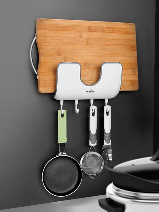 Тримач настінний з гачками клейкий MBM HOME модель KP-10 WHITE/GRAY Фото