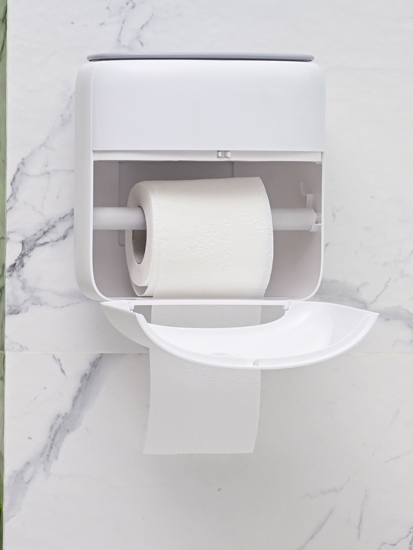 Тримач для туалетного паперу з поличкою білий з сірим MBM HOME модель BP-44 WHITE/GRAY Фото