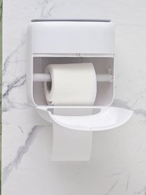 Тримач для туалетного паперу з поличкою білий з сірим MBM HOME модель BP-44 WHITE/GRAY Фото